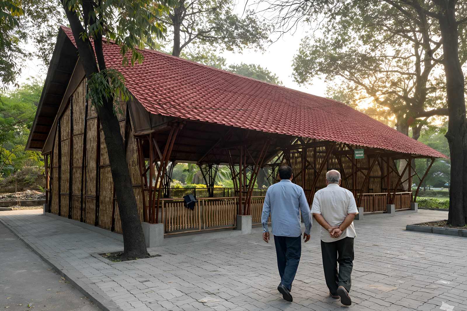 Community Space — wide exterior view with surrounding trees