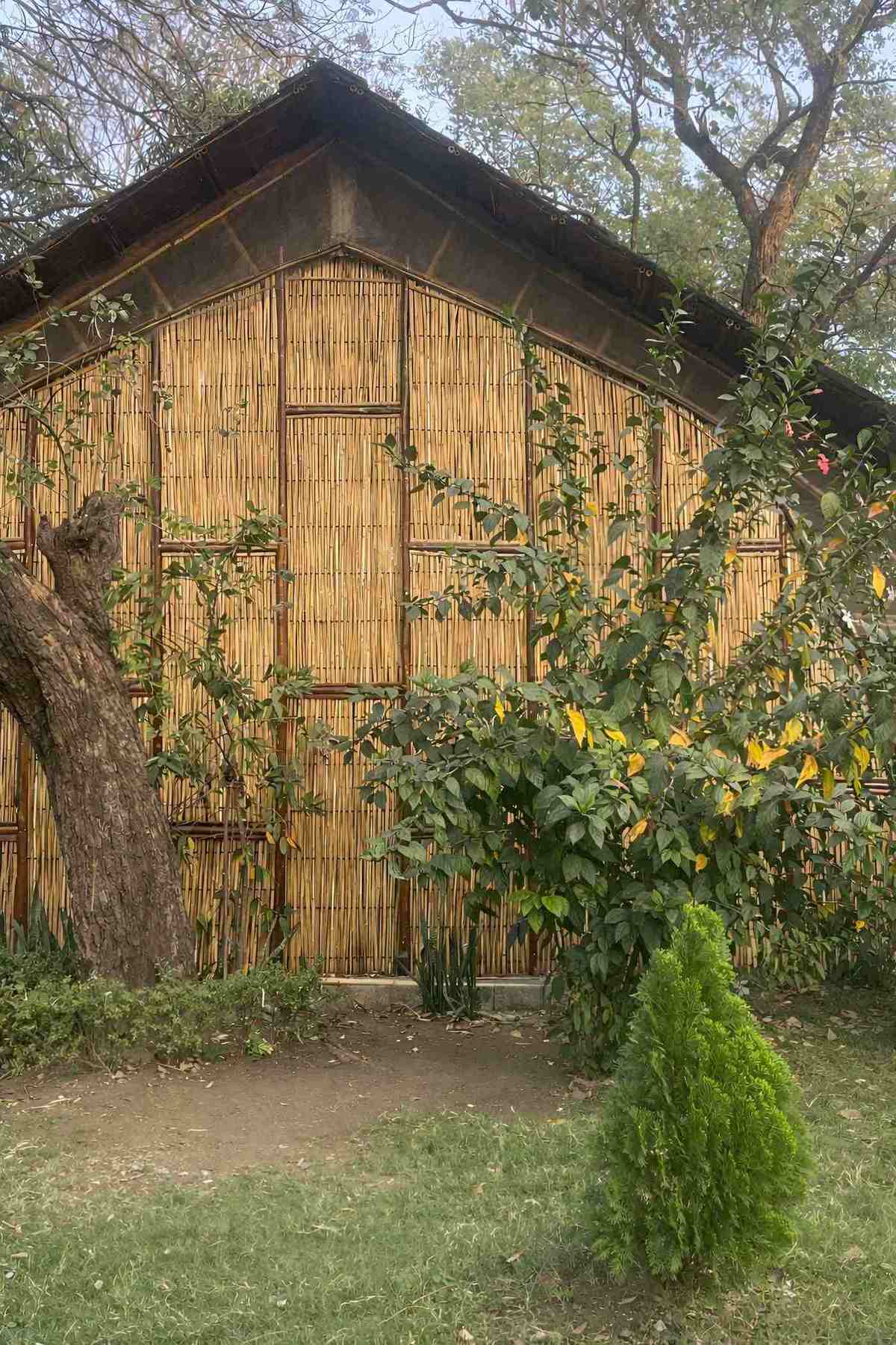 Community Space — gable end elevation with bamboo panel screen wall