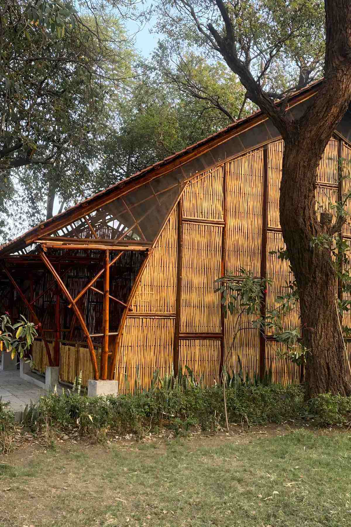 Community Space — bamboo screen panel weave and structural frame detail