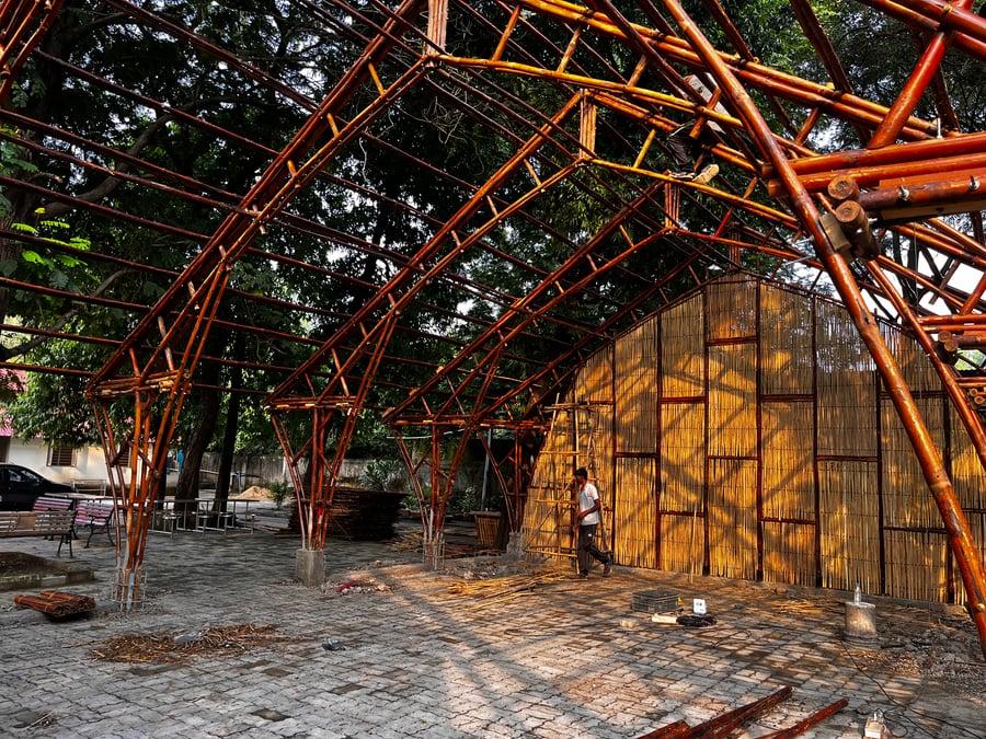 Assembly — roof structure being completed