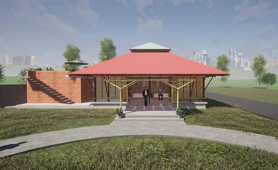 Architectural render showing the proposed conference hall design