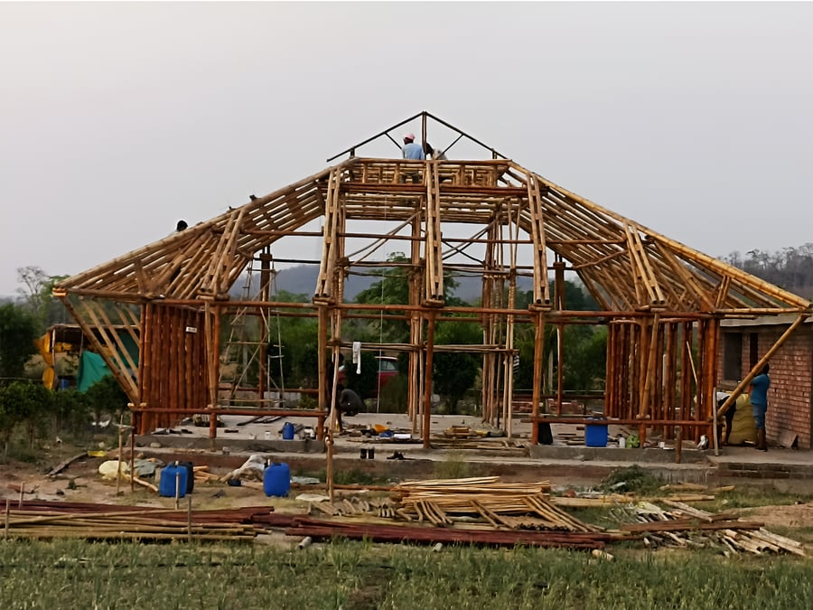 Truss and rafter structure from below
