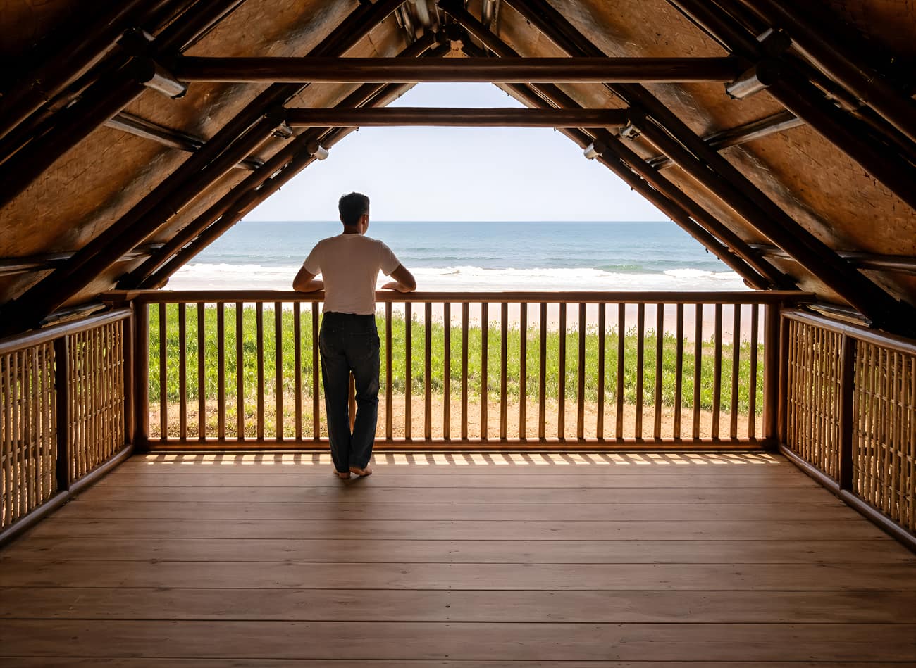 Machaan — Arun Jain Chennai — elevated bamboo platform wide view
