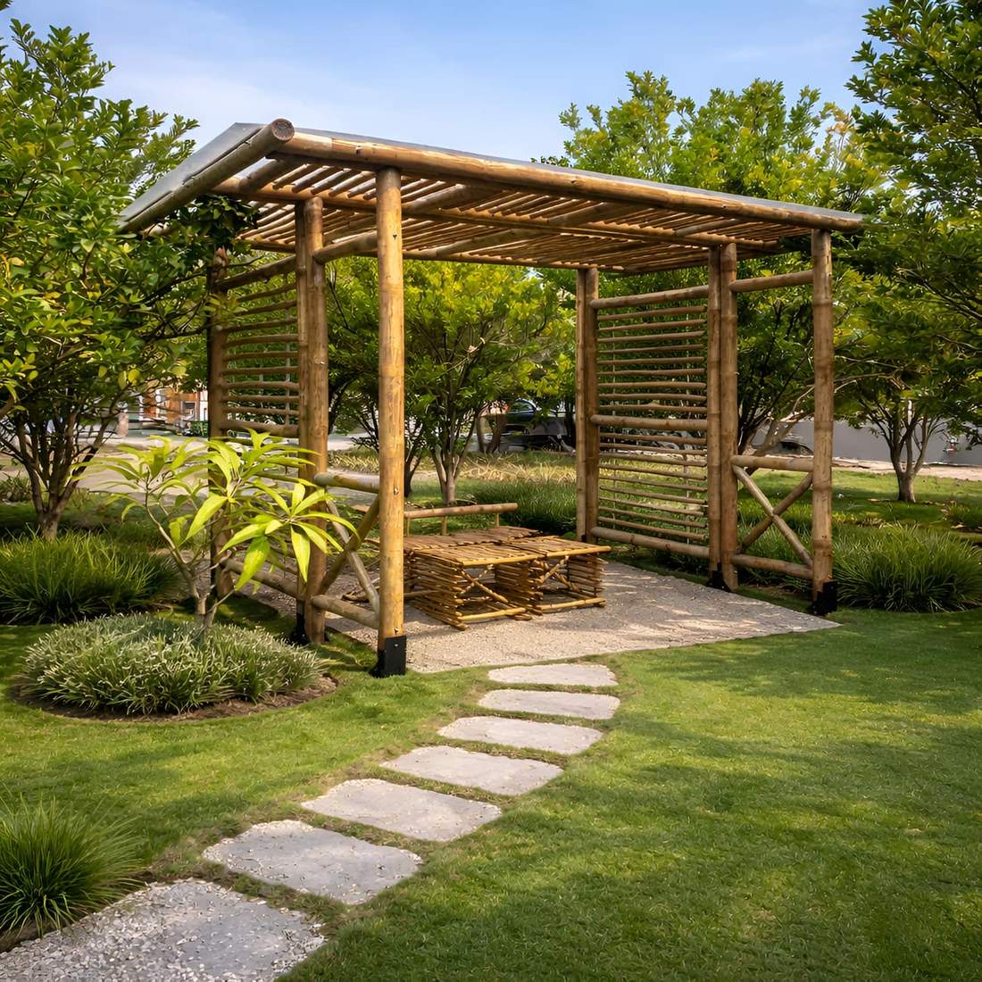 Godrej Pergola — overhead lattice roof detail