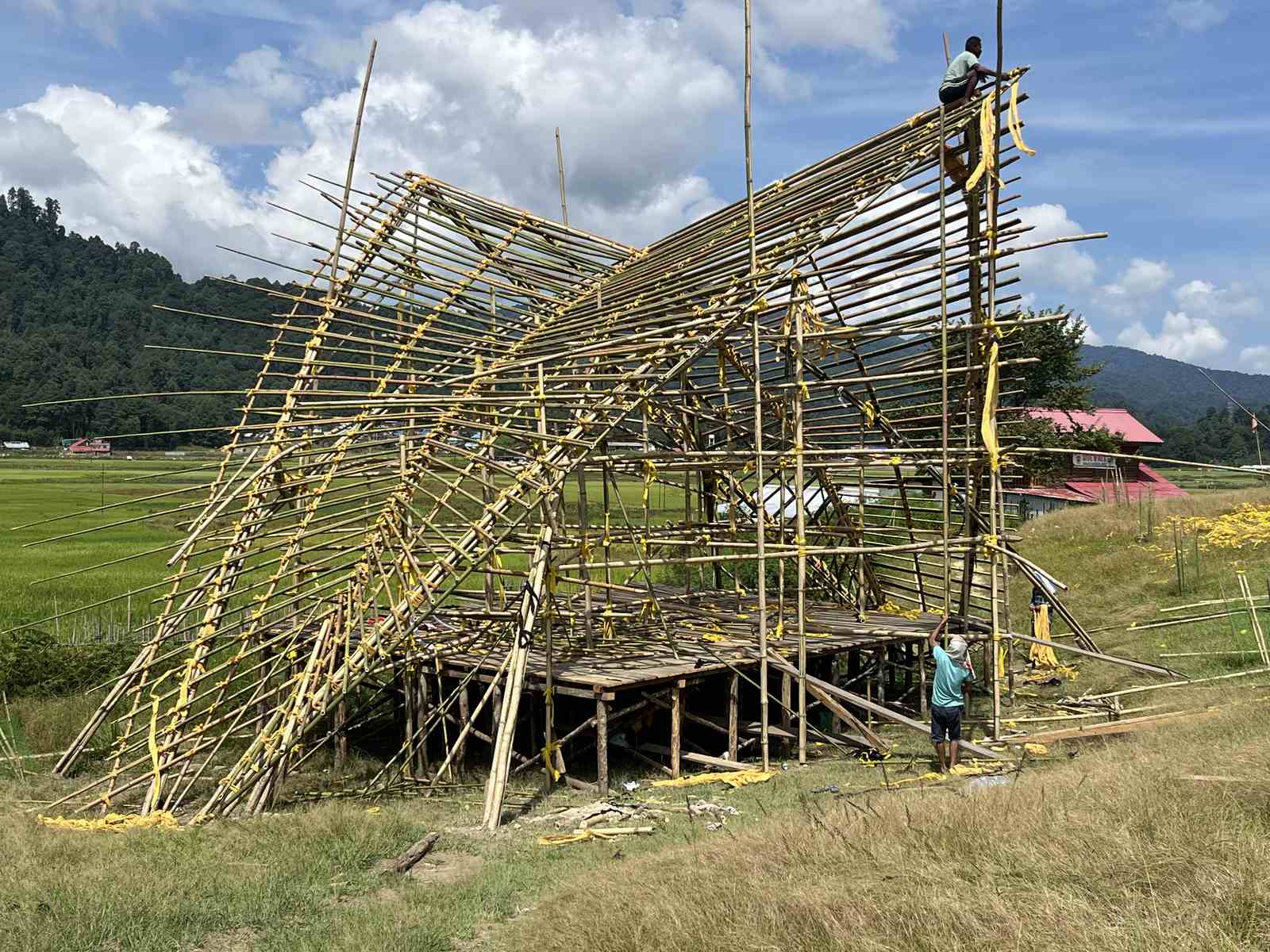 Ziro Music Festival — bamboo day stage and pavilions, Ziro Valley, Arunachal Pradesh