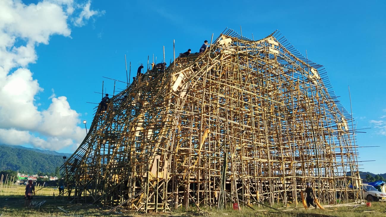 Ziro Music Festival — night stage bamboo panels